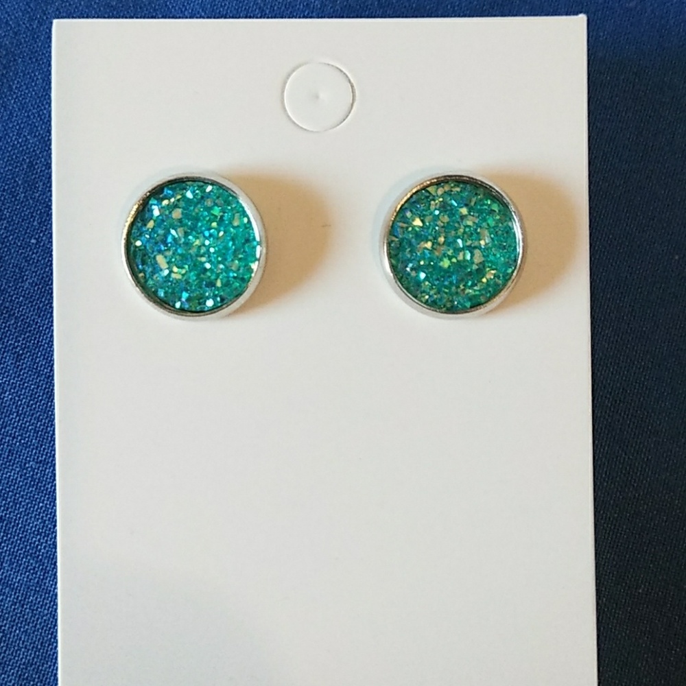 Handmade silver teal stud earrings